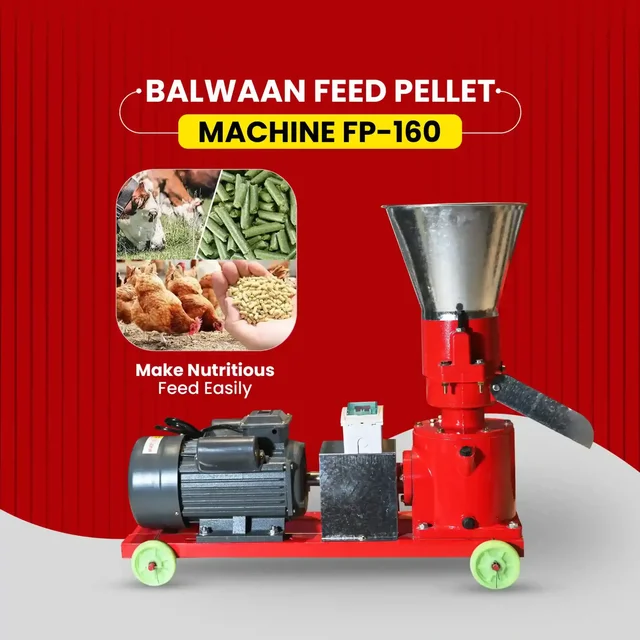 Balwaan Krishi Balwaan FP-160 Feed Pellet Machine With 5 HP Motor | 2800 Rpm Motor Operated Animal Feed Pellet Making Machine | Copper Winding Motor For Efficient Cattle, Poultry & Livestock Feed Pellet Production | Dairy & Agricultural Feed Pelletizer | Mtak-El-Po-6943