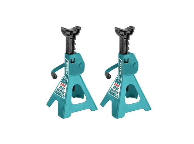 Total Tools TOTAL TOOLS THJS0201 Jack Stand Set, 2 Ton Capacity, 2-Piece Pair of Automotive Axle Stands, 250mm Minimum Height, 380mm Maximum Height, Large Stable Saddle Design, 4.7kg Net Weight, Car Lifting Support Stands for Garage and Workshop Use