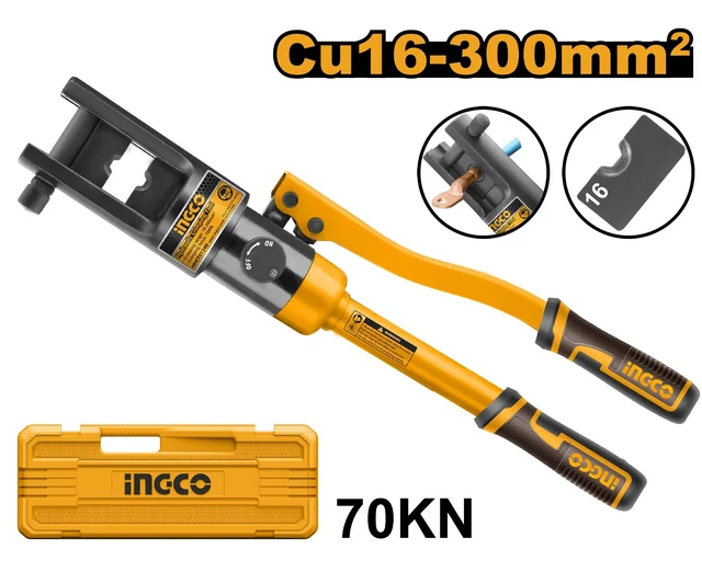 INGCO HHCT01240 Hydraulic Crimping Tool | 70KN Crimping Force | 70-300mm� Cu Cable | Hexagon Crimper