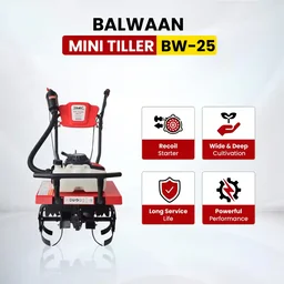 Balwaan Krishi Balwaan BW-25 Mini Tiller 63cc 2-Stroke Petrol Power Weeder | Garden Cultivator with 16 Blades & Tool Kit| MTAK-EN-PO-980
