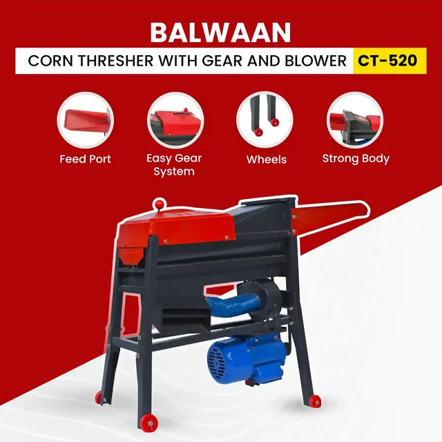 Balwaan Krishi Balwaan CT-520 Corn Thresher With Gear, Blower & 1.3 HP Motor | 2800 Rpm Motor Operated Maize & Corn Threshing Machine | Gear-Driven Agricultural Thresher With Blower For Efficient Corn Threshing & Grain Separation | With User Manual | Mtak-El-Co-6013