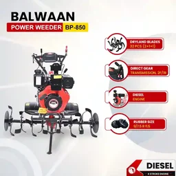 Balwaan Krishi Balwaan BP-850 5.5HP 4-Stroke Diesel Power Weeder & Tiller | Heavy-Duty Agricultural Cultivator with 32 Blades & Disc| MTAK-EN-PO-6006