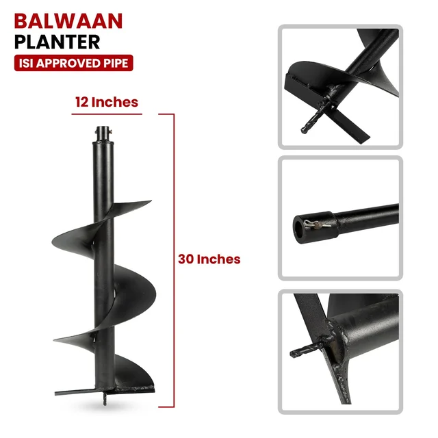 Balwaan Krishi Balwaan PT-12 12-Inch Single Spiral Earth Auger Planter | Heavy-Duty Earth Auger Drilling Attachment For Soil Digging & Planting | Agricultural & Gardening Auger Accessory For Tree, Sapling & Post Hole Preparation | MTAK-AC-EA-5504
