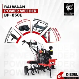 Balwaan Krishi Balwaan BP-850E Black Bull 5.5HP 4-Stroke Diesel Power Weeder & Tiller | Self-Start (SENS Battery), Mat Shocker & 32 Blades| MTAK-EN-PO-6007