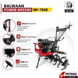 Balwaan Krishi Balwaan BP-750E Black Cheetah 7HP 4-Stroke Petrol Power Weeder & Tiller | Self-Start (SENST Battery), Mat Shocker & 32 Blades | MTAK-EN-PO-6005