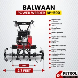 Balwaan Krishi Balwaan BP-500 Lightweight 7HP 4-Stroke Petrol Power Weeder & Tiller | Multi-Pulley Drive Technology (MPDT) with 24 Blades & Disc| MTAK-EN-PO-6031