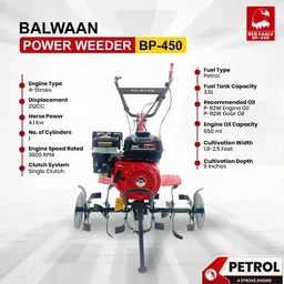 Balwaan Krishi Balwaan BP-450 Red Eagle 6.5HP 4-Stroke Petrol Power Weeder & Tiller | Lightweight Cultivator with 24 Blades, Disc & Tool Kit| MTAK-EN-PO-6004