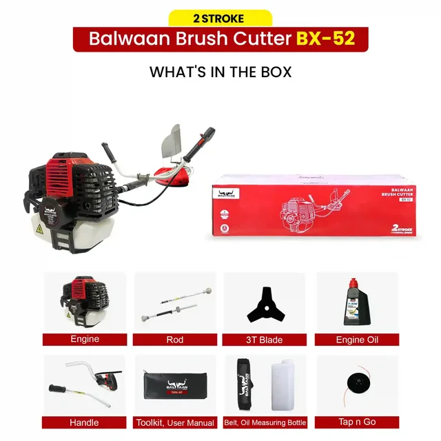 Balwaan Krishi Balwaan BX-52 Side Pack Brush Cutter 52cc 2 Stroke Petrol Engine with 3T Blade, Trimmer Head, Dual Shaft, Side Belt & Tool Kit - MTAK-EN-BR-2183