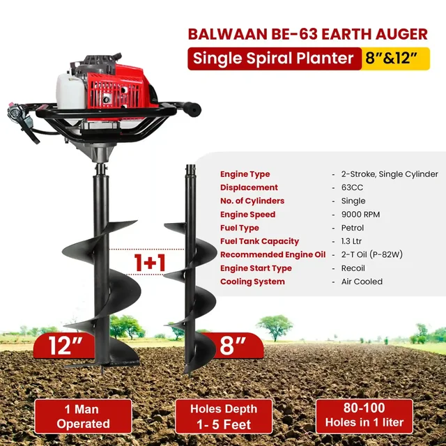 Balwaan Krishi Balwaan BE-63 Tree Planter 63cc 2 Stroke Petrol Engine with Double Gearbox for Hard Soil, Tool Kit & User Manual , Without Bit - MTAK-EN-EA-710