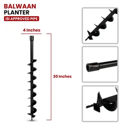 Balwaan Krishi Balwaan PT-4 4-Inch Single Spiral Earth Auger Planter | Heavy-Duty Earth Auger Drilling Attachment For Soil Digging & Planting | Agricultural & Gardening Auger Accessory For Sapling, Seedling & Small Post Hole Preparation | MTAK-AC-EA-5501