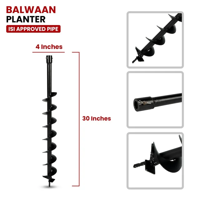 Balwaan Krishi Balwaan PT-4 4-Inch Single Spiral Earth Auger Planter | Heavy-Duty Earth Auger Drilling Attachment For Soil Digging & Planting | Agricultural & Gardening Auger Accessory For Sapling, Seedling & Small Post Hole Preparation | MTAK-AC-EA-5501