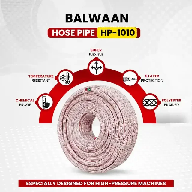 Balwaan Krishi Balwaan HP-1010 10Mm 100 MTR Hose Pipe | 3 Layer Cross Braided 5 Thread Soft High-Pressure Hose For Htp Sprayers & Agricultural Pump Accessories | MTAK-AC-SP-7044