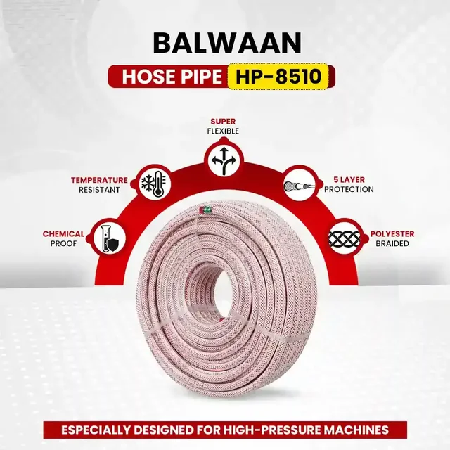 Balwaan Krishi Balwaan HP-8510 8.5Mm 100 MTR Hose Pipe | 3 Layer Cross Braided 5 Thread Soft High-Pressure Hose For Htp Sprayers & Agricultural Pump Accessories | MTAK-AC-SP-7042