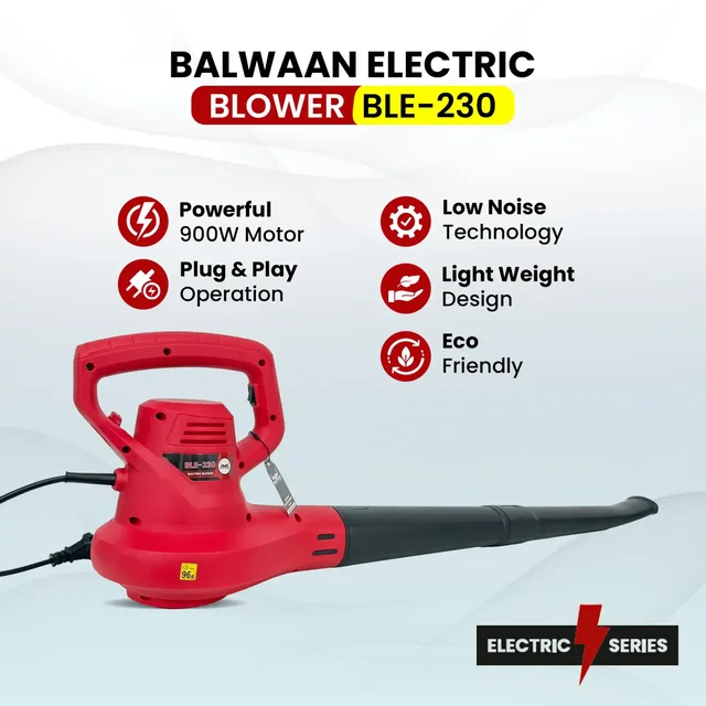 Balwaan Krishi Balwaan BLE-230 Electric Blower 900W Motor, Handheld Leaf Blower with 300 km/h Air Speed, 2 Blow Pipes & User Manual - MTAK-EL-BL-7066