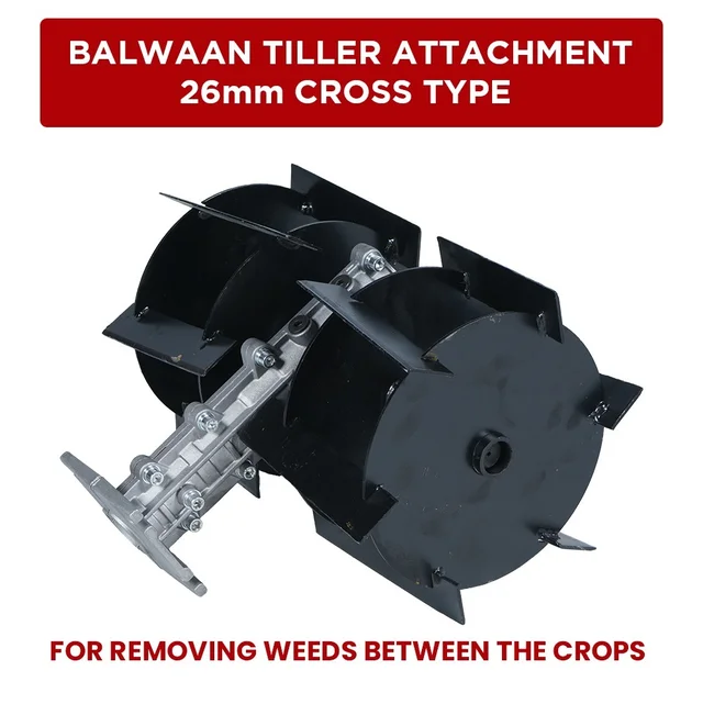 Balwaan Krishi Balwaan BTA-26 Cross Brush Cutter Tiller Attachment | 2 Blade Set & 1 Gear Head Cultivator Attachment For Agricultural & Gardening Brush Cutters | Soil Tilling & Weeding Accessory | Mtak-Ac-Br-702