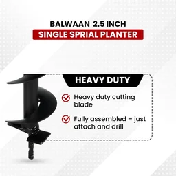 Balwaan Krishi Balwaan PT-2.5 2.5-Inch Single Spiral Earth Auger Planter | Heavy-Duty Earth Auger Drilling Attachment For Soil Digging & Planting | Agricultural & Gardening Auger Accessory For Sapling, Seedling & Small Post Hole Preparation | Mtak-Ac-Ea-6265