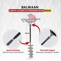 Balwaan Krishi Balwaan ET-50 50Cm Extension Rod For Earth Auger | Heavy-Duty Auger Extension Shaft For Increased Drilling Depth | Earth Auger Accessory For Soil Digging, Tree Planting, Sapling & Post Hole Preparation | MTAK-AC-EA-6268