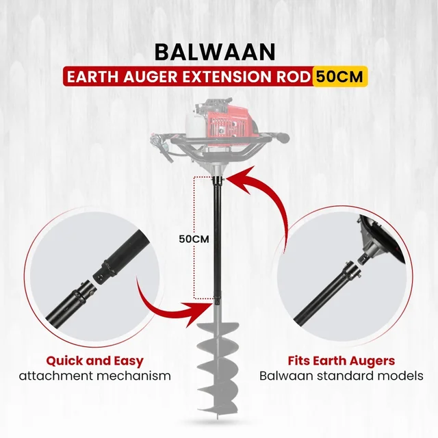 Balwaan Krishi Balwaan ET-50 50Cm Extension Rod For Earth Auger | Heavy-Duty Auger Extension Shaft For Increased Drilling Depth | Earth Auger Accessory For Soil Digging, Tree Planting, Sapling & Post Hole Preparation | MTAK-AC-EA-6268