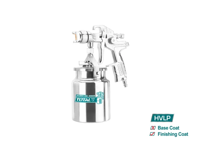 Total Tools TOTAL TOOLS TAT11004 HVLP Spray Gun, 1.4mm Standard Nozzle, 1000cc Paint Capacity, 180�250mm Spray Pattern, 2.5�3.5 Bar Operating Pressure, Multiple Air Connectors, Professional Automotive Finishing Paint Sprayer
