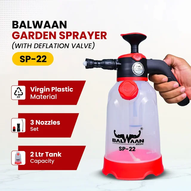 Balwaan Krishi Balwaan SP-22 3-in-1 Manual Garden Sprayer 2 Litre with Measuring Cap, Spray Nozzle, Extendable Spray Lance & Foam Spray Nozzle - MTAK-MA-SP-6936