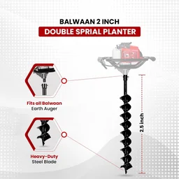 Balwaan Krishi Balwaan PT-2 2-Inch Single Spiral Earth Auger Planter | Heavy-Duty Earth Auger Drilling Attachment For Soil Digging & Planting | Agricultural & Gardening Auger Accessory For Sapling, Seedling & Small Post Hole Preparation | Mtak-Ac-Ea-6264