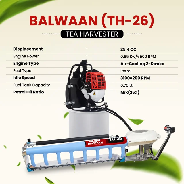 Balwaan Krishi Balwaan TH-26 Tea Harvester With 26Cc 2-Stroke Petrol Engine | Single-Man Operated Tea Leaf Harvesting Machine With Blower | Petrol-Powered Tea Plucking & Collection Machine With Collector Bag & User Manual | Mtak-En-Te-6028