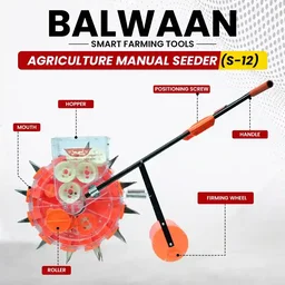 Balwaan Krishi Balwaan S-12 12-Tooth Hand Push Manual Seeder with 8.5cm Adjustable Sowing Depth & 10-Size Roller Set - MTAK-MA-HA-6001