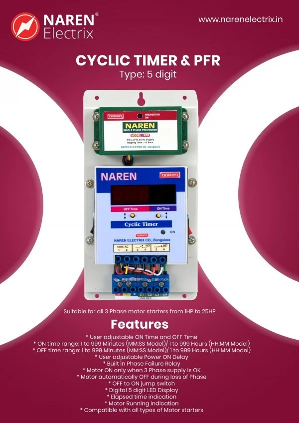 NAREN Electrix l Timers l Cyclic Timers l 3 phase Type l 5 digit Cyclic Timer and PFR - SKU - 47309014 - MMM:SS