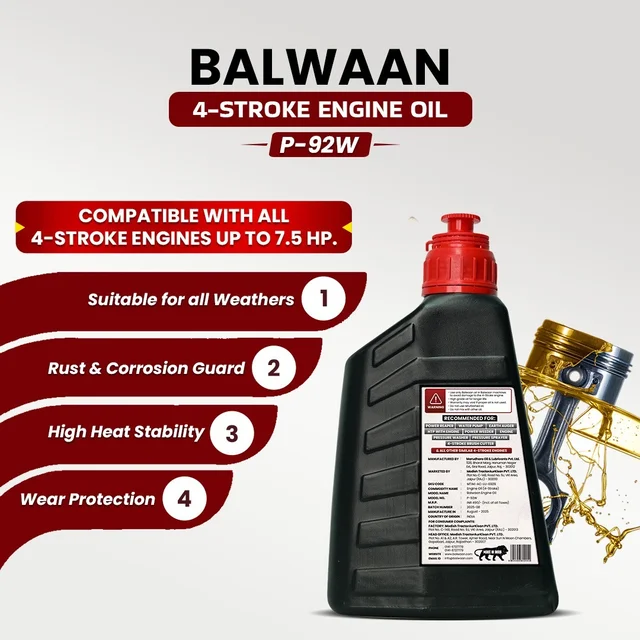 Balwaan Krishi Balwaan P-92W 4 Stroke Engine Oil 650Ml | High Viscosity Synthetic Lubricant Oil For 4-Stroke Garden & Agricultural Machines | MTAK-AC-LU-7354