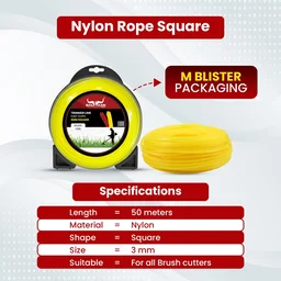 Balwaan Krishi Balwaan TLS -355 Yellow Brush Cutter Trimmer Line | Square Nylon Trimmer Line Spool For Agricultural & Gardening Brush Cutters | Grass Cutting & Weed Clearing Accessory | MTAK-AC-BR-6056