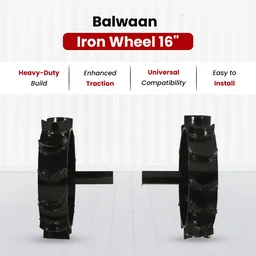 Balwaan Krishi Balwaan IW-16 16-Inch Iron Wheel Set For Power Weeder | Heavy-Duty Metal Lug Wheels For Bp-700, Bp-650, Bp-450 & Bp-750E Power Weeders | Agricultural Power Weeder Accessory For Soil Cultivation & Field Operations | Mtak-Ac-Po-2238