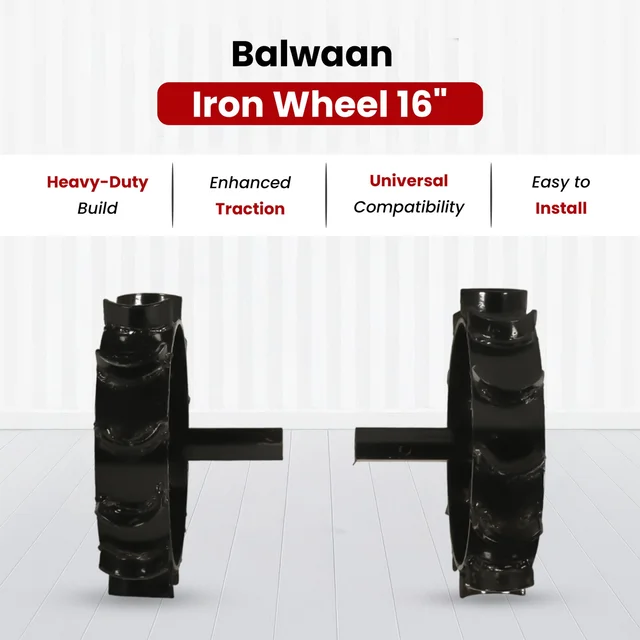 Balwaan Krishi Balwaan IW-16 16-Inch Iron Wheel Set For Power Weeder | Heavy-Duty Metal Lug Wheels For Bp-700, Bp-650, Bp-450 & Bp-750E Power Weeders | Agricultural Power Weeder Accessory For Soil Cultivation & Field Operations | Mtak-Ac-Po-2238
