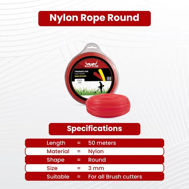Balwaan Krishi Balwaan TLR -350 Red Brush Cutter Trimmer Line | Round Nylon Trimmer Line Spool For Agricultural & Gardening Brush Cutters | Grass Cutting & Weed Clearing Accessory | MTAK-AC-BR-6054