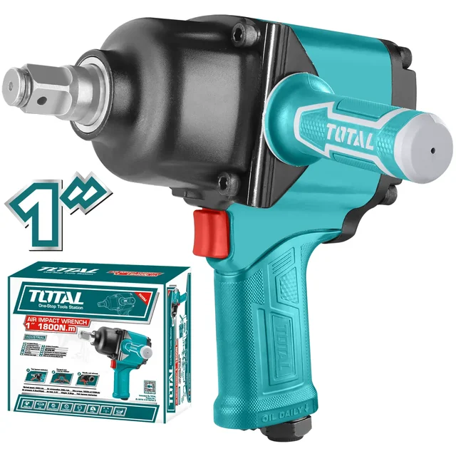 Total Tools TOTAL TOOLS TAT41112 Air Impact Wrench 1 Inch (25mm) Square Drive, 4000 RPM No-Load Speed, 1800Nm (1328 ft-lb) Maximum Torque, Twin Hammer Mechanism, Heavy-Duty Pneumatic Impact Gun, 90 PSI Operating Pressure, 3/8 Inch Air Inlet, Universal Connector