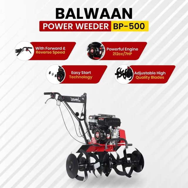 Balwaan Krishi Balwaan BP-500 Lightweight 7HP 4-Stroke Petrol Power Weeder & Tiller | Multi-Pulley Drive Technology (MPDT) with 24 Blades & Disc| MTAK-EN-PO-6031