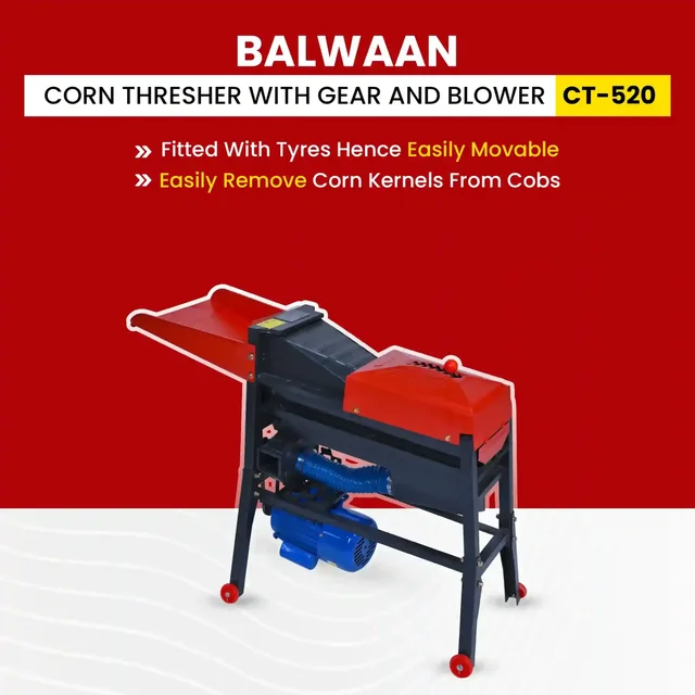 Balwaan Krishi Balwaan CT-520 Corn Thresher With Gear, Blower & 1.3 HP Motor | 2800 Rpm Motor Operated Maize & Corn Threshing Machine | Gear-Driven Agricultural Thresher With Blower For Efficient Corn Threshing & Grain Separation | With User Manual | Mtak-El-Co-6013