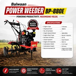 Balwaan Krishi Balwaan BP-880E 7.5HP 4-Stroke Diesel Power Weeder & Tiller | Self-Start (SENS Battery), Mat Shocker, Bigger Gear Box & 32 Blades| MTAK-EN-PO-7055