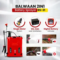 Balwaan Krishi Balwaan BS-21 2-in-1 Battery Sprayer 18 Litre with 12x8 2-in-1 Battery, 4 Nozzles, 1+1 Extendable Lance, Premium Shoulder Belt, Backrest Support & Delivery Pipe - MTAK-BA-SP-724