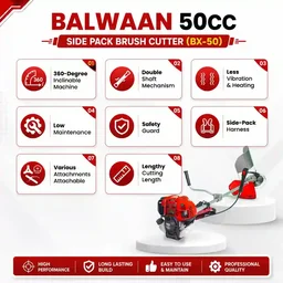 Balwaan Krishi Balwaan BX-50 Pro 50cc 4-Stroke Petrol Side Pack Brush Cutter | Double Shaft Lawn Mower with 3T, 80T Blades & Jacket Belt | MTAK-EN-BR-5387