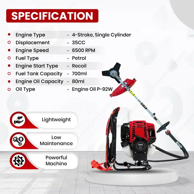 Balwaan Krishi Balwaan BX-35B Backpack Brush Cutter 35cc 4 Stroke Petrol Engine with 3T & 40T Blades, Trimmer Head, Nylon Rope Bundle, Baffle Guard & Tool Kit - MTAK-EN-BR-697