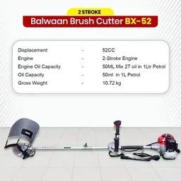 Balwaan Krishi Balwaan BX-52 Side Pack Brush Cutter 52cc 2 Stroke Petrol Engine with 3T Blade, Trimmer Head, Dual Shaft, Side Belt & Tool Kit - MTAK-EN-BR-2183