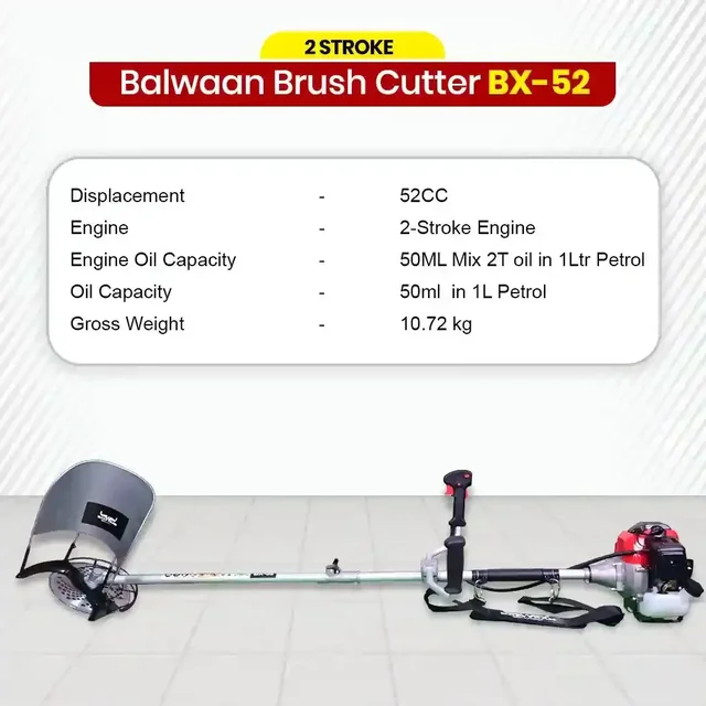 Balwaan Krishi Balwaan BX-52 Side Pack Brush Cutter 52cc 2 Stroke Petrol Engine with 3T Blade, Trimmer Head, Dual Shaft, Side Belt & Tool Kit - MTAK-EN-BR-2183