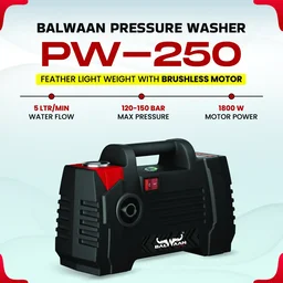 Balwaan Krishi Balwaan PW-250 Lightweight Pressure Washer 1800W Electric Motor with Straight Lance, Foam Bottle, 26 Feet High-Pressure Pipe, 10 Feet Suction Pipe & 4m Power Cord - MTAK-EL-PR-6034