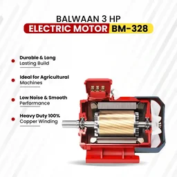 Balwaan Krishi Balwaan BM -328 3 Hp 2880 Rpm Single Phase Electric Motor | 220V 50Hz Motor With 100% Copper Winding | 6.9A Rated Current, 3-Pin Female Connector & High-Speed Motor For Agricultural, Industrial & Multi-Purpose Applications | Mtak-El-Mo-7072
