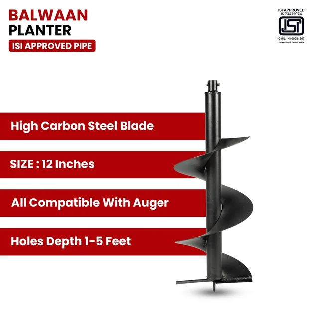 Balwaan Krishi Balwaan PT-12 12-Inch Single Spiral Earth Auger Planter | Heavy-Duty Earth Auger Drilling Attachment For Soil Digging & Planting | Agricultural & Gardening Auger Accessory For Tree, Sapling & Post Hole Preparation | MTAK-AC-EA-5504