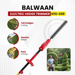 Balwaan Krishi Balwaan HTE-330 Electric Hedge Trimmer 450W Motor, 16 Inch Blade, 3300 RPM with Extendable Rotating Bar for Height Hedging - MTAK-EL-HE-7063