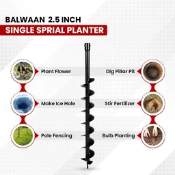 Balwaan Krishi Balwaan PT-2.5 2.5-Inch Single Spiral Earth Auger Planter | Heavy-Duty Earth Auger Drilling Attachment For Soil Digging & Planting | Agricultural & Gardening Auger Accessory For Sapling, Seedling & Small Post Hole Preparation | Mtak-Ac-Ea-6265