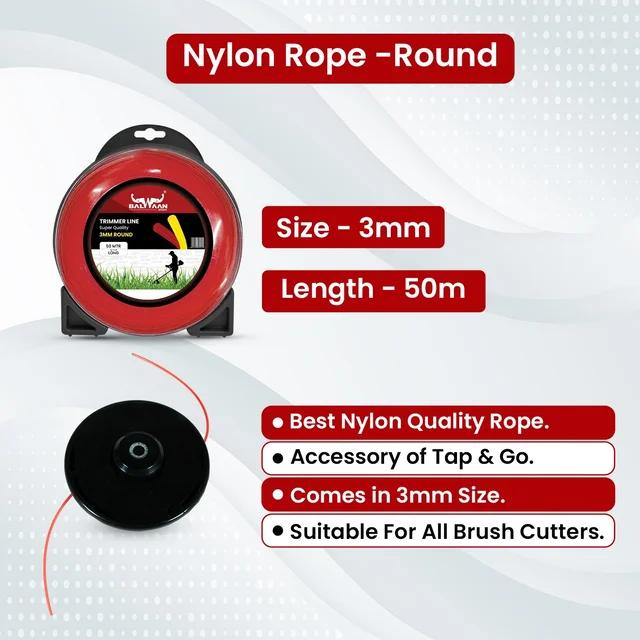 Balwaan Krishi Balwaan TLR-355 Red Brush Cutter Trimmer Line | Round Nylon Trimmer Line Spool For Agricultural & Gardening Brush Cutters | Grass Cutting & Weed Clearing Accessory | MTAK-AC-BR-6058