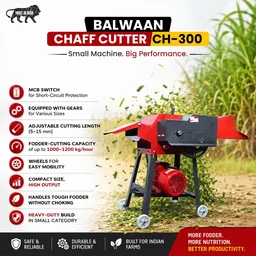 Balwaan Krishi Balwaan Chaff Cutter CH-300 With 3 HP Motor & Gear | Motor Operated Fodder Cutting Machine With 4 Slide Blades & 2-Size Chaff Gears | 2800 Rpm Wet & Dry Fodder Cutter With Forward & Reverse Switch | Dairy & Agriculture Fodder Chopping Machine | Mtak-El-Po-6063/7072