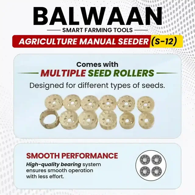 Balwaan Krishi Balwaan S-12 12-Tooth Hand Push Manual Seeder with 8.5cm Adjustable Sowing Depth & 10-Size Roller Set - MTAK-MA-HA-6001